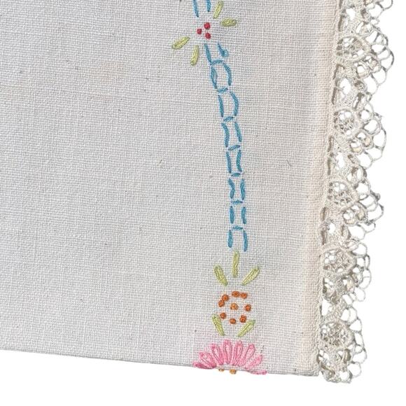 Vintage 40" x 12" Hand-Stitched Tablecloth Runner Flower Basket w/Crochet Trim - Picture 5 of 7